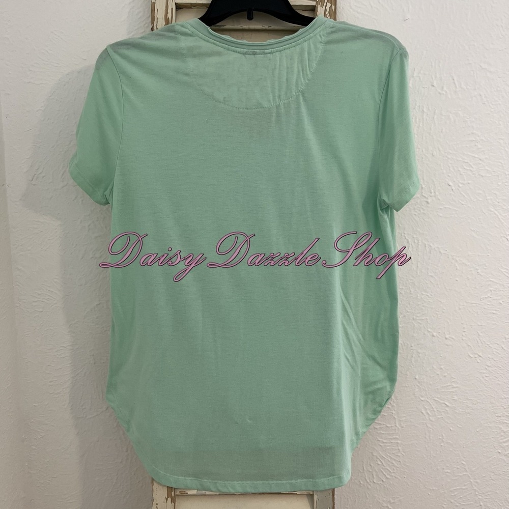 Rue21 Mint Green Knit V-Neck Short Sleeve T-Shirt XL Lace Pocket  Pullover - Picture 4 of 7